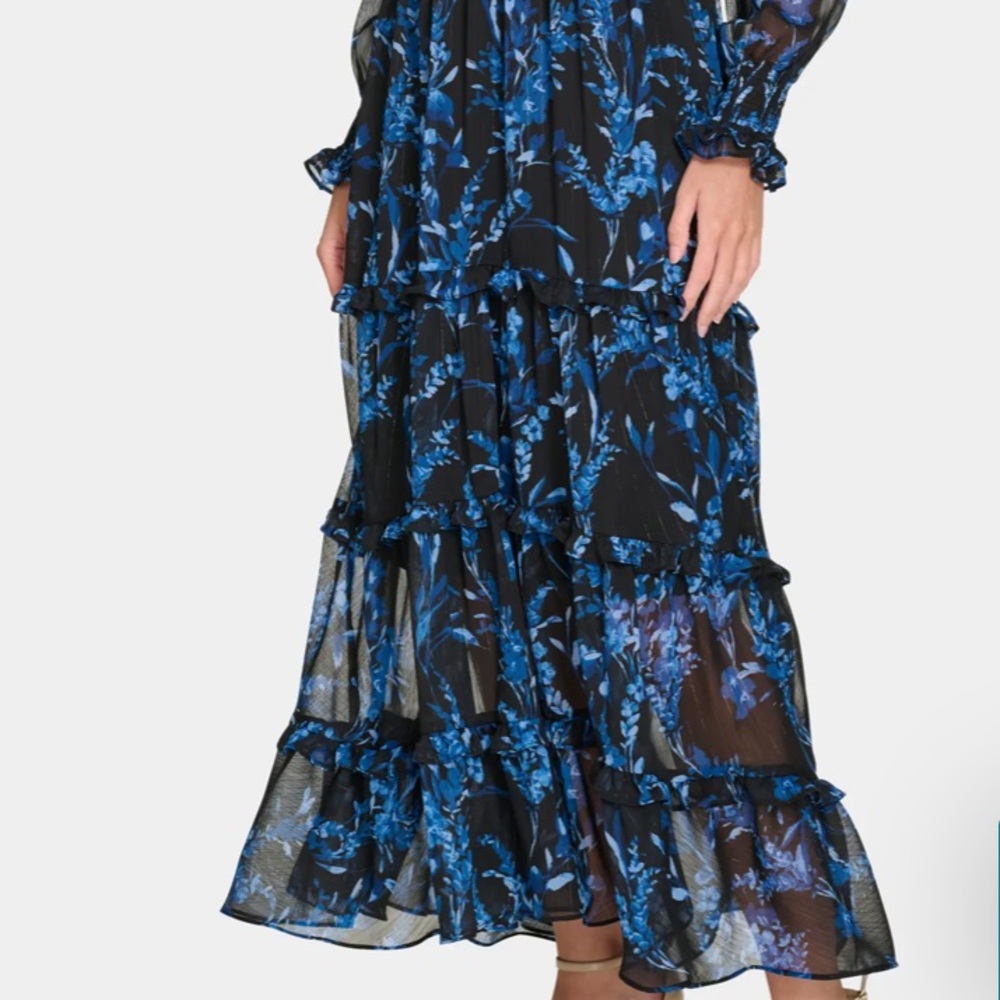 Tommy Hilfiger Women Smocked Neck and Cuffs Long Sleeves Maxi Dress. Size 2. New - Picture 4 of 17